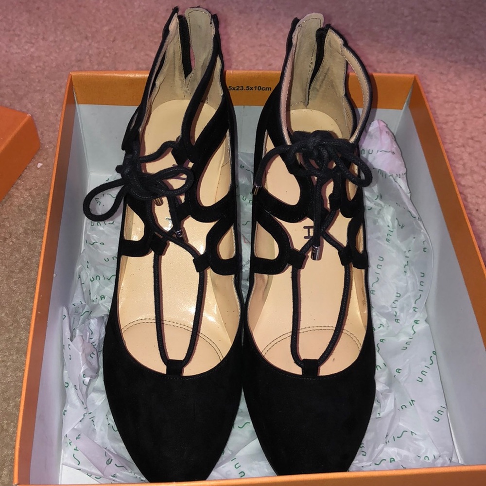 black tie up heels